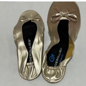 Cinderollies‎ Women's Ballet Flats Size M Metallic Gold Slip On Foldable Travel